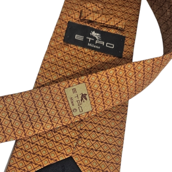 ETRO Brown Geometric Silk LUXURY Tie ITALY - Picture 4 of 5